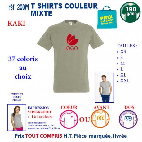 T-SHIRT COULEUR KAKI MIXTE 190 G REF 200 M 200 M KAKI T-SHIRT MIXTE COTON 190 GRS  3,05 €