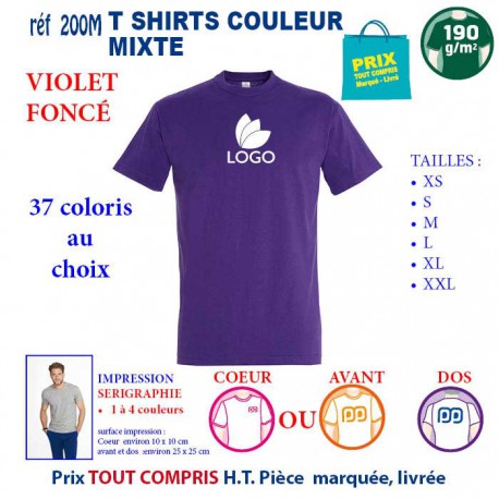 T-SHIRT COULEUR VIOLET FONCE MIXTE 190 G REF 200 M 200 M VIOLET FONCE T-SHIRT MIXTE COTON 190 GRS  3,05 €