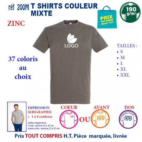 T-SHIRT COULEUR ZINC MIXTE 190 G REF 200 M 200 M ZINC T-SHIRT MIXTE COTON 190 GRS  3,05 €