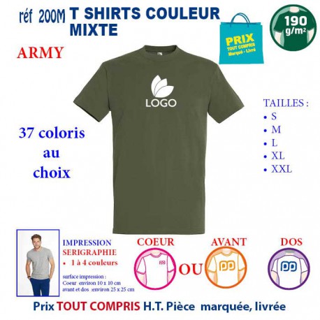 T-SHIRT COULEUR ARMY MIXTE 190 G REF 200 M 200 M ARMY T-SHIRT MIXTE COTON 190 GRS  3,05 €