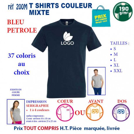 T-SHIRT COULEUR BLEU PETROLE MIXTE 190 G REF 200 M 200 M BLEU PETROLE T-SHIRT MIXTE COTON 190 GRS  3,05 €