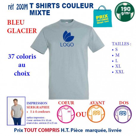 T-SHIRT COULEUR BLEU GLACIER MIXTE 190 G REF 200 M 200 M BLEU GLACIER T-SHIRT MIXTE COTON 190 GRS  3,05 €