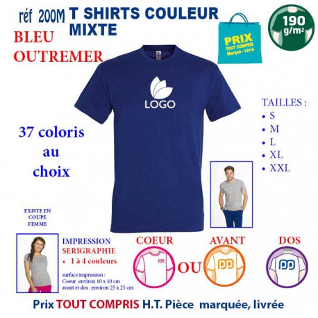 T-SHIRT COULEUR BLEU OUTREMER MIXTE 190 G REF 200 M 200 M BLEU OUTREMER T-SHIRT MIXTE COTON 190 GRS  3,05 €