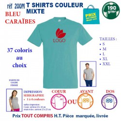 T-SHIRT COULEUR BLEU CARAIBES MIXTE 190 G REF 200 M 200 M BLEU CARAIBES T-SHIRT MIXTE COTON 190 GRS  3,05 €