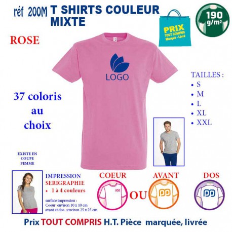 T-SHIRT COULEUR ROSE MIXTE 190 G REF 200 M 200 M ROSE T-SHIRT MIXTE COTON 190 GRS  3,05 €