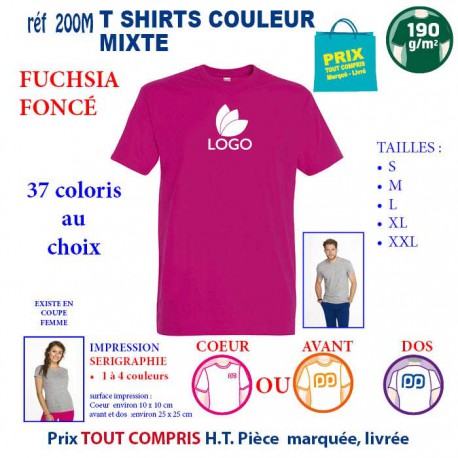 T-SHIRT COULEUR FUCHSIA FONCE MIXTE 190 G REF 200 M 200 M FUCHSIA FONCE T-SHIRT MIXTE COTON 190 GRS  3,05 €