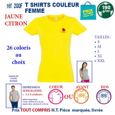 T-SHIRT COULEUR FEMME JAUNE CITRON 190 G REF 200 F 200 F JAUNE CITRON T-SHIRT FEMME COTON 190 GRS  3,05 €