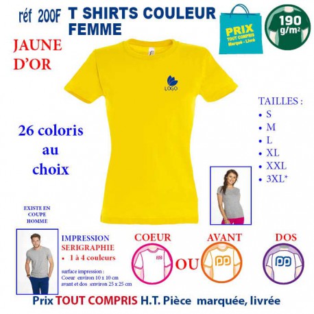 T-SHIRT COULEUR FEMME JAUNE D'OR 190 G REF 200 F 200 F JAUNE D'OR T-SHIRT FEMME COTON 190 GRS  3,05 €