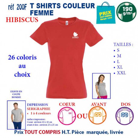 T-SHIRT COULEUR FEMME HIBISCUS 190 G REF 200 F 200 F HIBISCUS T-SHIRT FEMME COTON 190 GRS  3,05 €