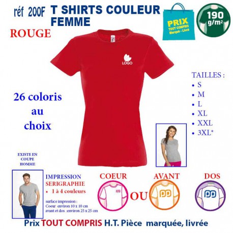 T-SHIRT COULEUR FEMME ROUGE 190 G REF 200 F 200 F ROUGE T-SHIRT FEMME COTON 190 GRS  3,05 €