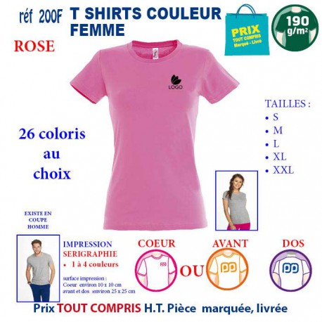 T-SHIRT COULEUR FEMME ROSE 190 G REF 200 F 200 F ROSE T-SHIRT FEMME COTON 190 GRS  3,05 €