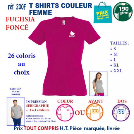 T-SHIRT COULEUR FUCHSIA FONCE 190 G REF 200 F 200 F FUSCHIA FONCE T-SHIRT FEMME COTON 190 GRS  3,05 €