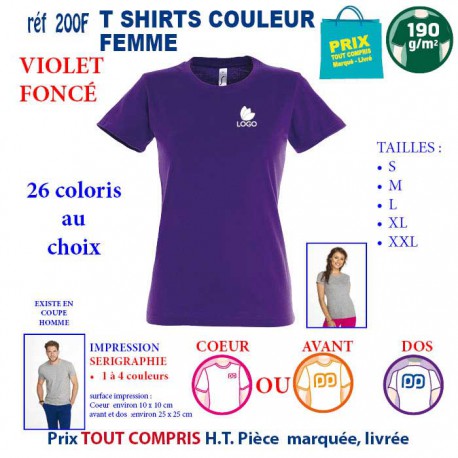 T-SHIRT COULEUR VIOLET FONCE 190 G REF 200 F 200 F VIOLET FONCE T-SHIRT FEMME COTON 190 GRS  3,05 €