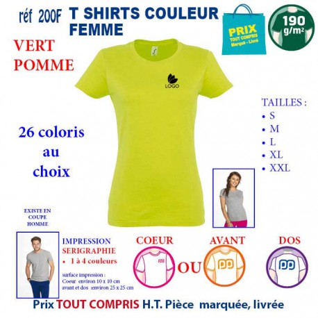 T-SHIRT COULEUR VERT POMME 190 G REF 200 F 200 F VERT POMME T-SHIRT FEMME COTON 190 GRS  3,05 €