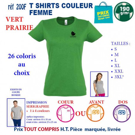 T-SHIRT COULEUR FEMME VERT PRAIRIE 190 G REF 200 F 200 F VERT PRAIRIE T-SHIRT FEMME COTON 190 GRS  3,05 €