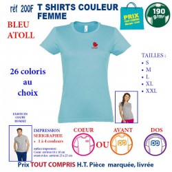 T-SHIRT COULEUR BLEU ATOLL 190 G REF 200 F 200 F BLEU ATOLL T-SHIRT FEMME COTON 190 GRS  3,05 €