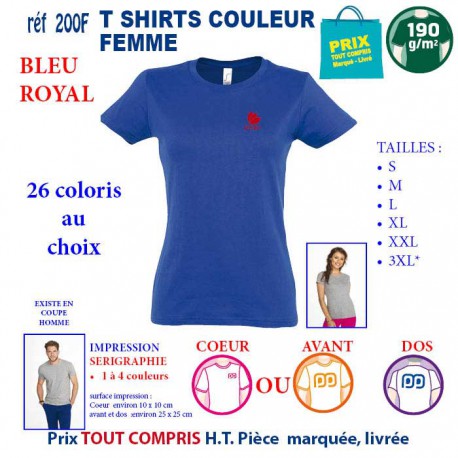 T-SHIRT COULEUR FEMME BLEU ROYAL 190 G REF 200 F 200 F BLEU ROYAL T-SHIRT FEMME COTON 190 GRS  3,05 €