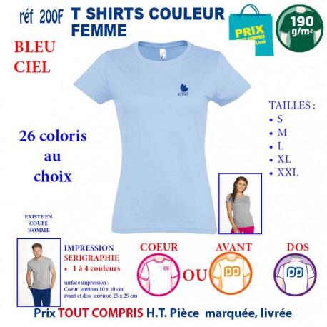 T-SHIRT COULEUR BLEU CIEL190 G REF 200 F 200 F BLEU CIEL T-SHIRT FEMME COTON 190 GRS  3,05 €