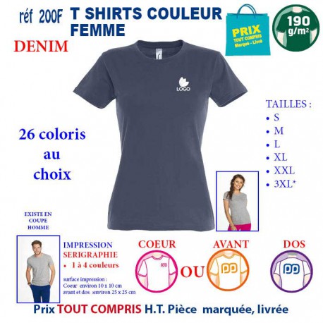 T-SHIRT COULEUR FEMME DENIM 190 G REF 200 F 200 F DENIM T-SHIRT FEMME COTON 190 GRS  3,05 €