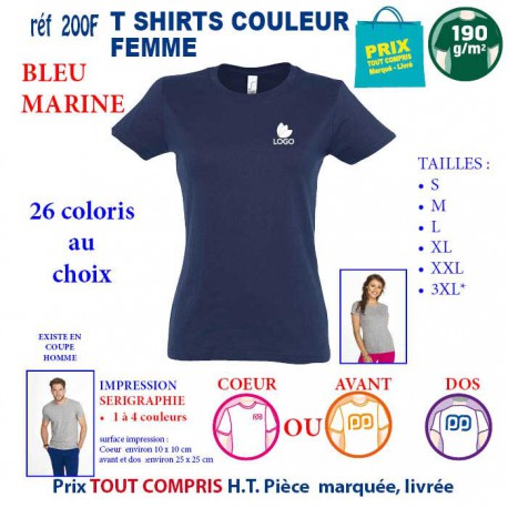 T-SHIRT COULEUR FEMME BLEU MARINE 190 G REF 200 F 200 F BLEU MARINE T-SHIRT FEMME COTON 190 GRS  3,05 €