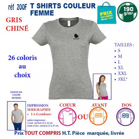 T-SHIRT COULEUR FEMME GRIS CHINE 190 G REF 200 F 200 F GRIS CHINE T-SHIRT FEMME COTON 190 GRS  3,05 €