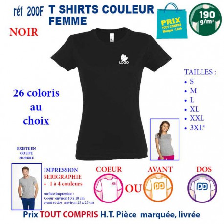 T-SHIRT COULEUR FEMME NOIR 190 G REF 200 F 200 F NOIR T-SHIRT FEMME COTON 190 GRS  3,05 €