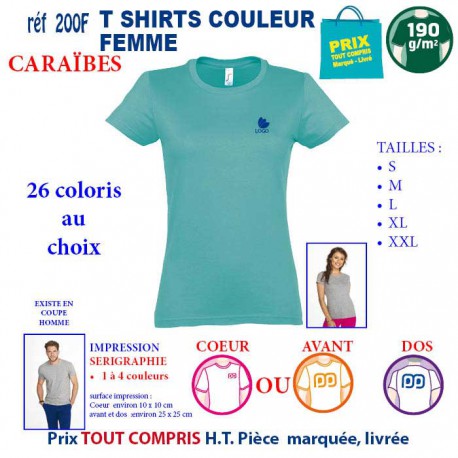 T-SHIRT COULEUR CARAIBES 190 G REF 200 F 200 F CARAIBES T-SHIRT FEMME COTON 190 GRS  3,05 €