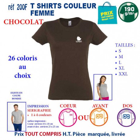 T-SHIRT COULEUR FEMME CHOCOLAT 190 G REF 200 F 200 F CHOCOLAT T-SHIRT FEMME COTON 190 GRS  3,05 €