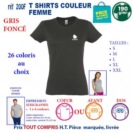 T-SHIRT COULEUR FEMME GRIS FONCE190 G REF 200 F 200 F GRIS FONCE T-SHIRT FEMME COTON 190 GRS  3,05 €