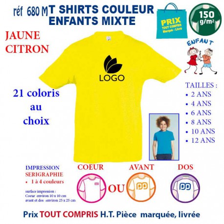 T-SHIRTS COULEUR ENFANT MIXTE JAUNE CITRON REF 680 M 680 M JAUNE CITRON T-SHIRT MIXTE ENFANTS COTON 150 GRS  4,16 €