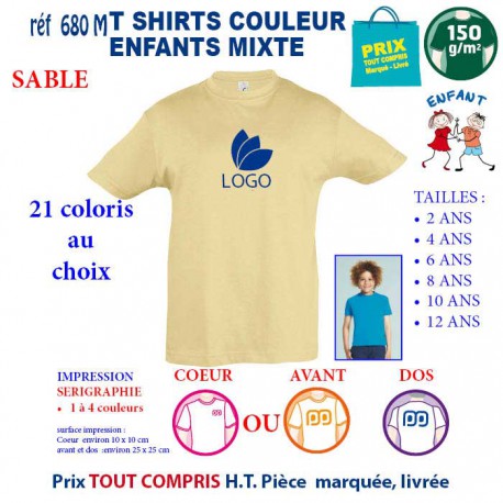 T-SHIRTS COULEUR ENFANT MIXTE SABLE REF 680 M 680 M SABLE T-SHIRT MIXTE ENFANTS COTON 150 GRS  4,16 €