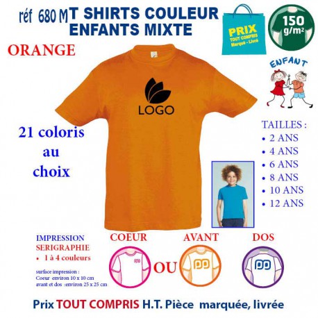 T-SHIRTS COULEUR ENFANT MIXTE ORANGE REF 680 M 680 M ORANGE T-SHIRT MIXTE ENFANTS COTON 150 GRS  4,16 €