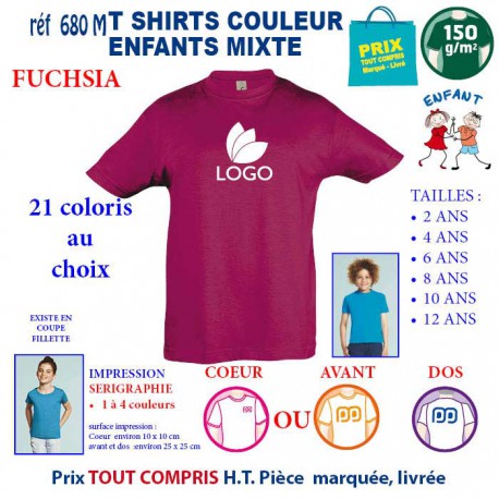 T-SHIRTS COULEUR ENFANT MIXTE FUCHSIA REF 680 M 680 M FUCHSIA T-SHIRT MIXTE ENFANTS COTON 150 GRS  4,16 €