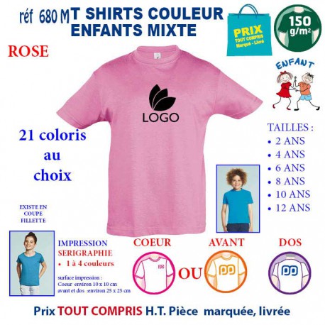 T-SHIRTS COULEUR ENFANT MIXTE ROSE REF 680 M 680 M ROSE T-SHIRT MIXTE ENFANTS COTON 150 GRS  4,16 €