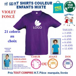 T-SHIRTS COULEUR ENFANT MIXTE VIOLET REF 680 M 680 M VIOLET T-SHIRT MIXTE ENFANTS COTON 150 GRS  4,16 €