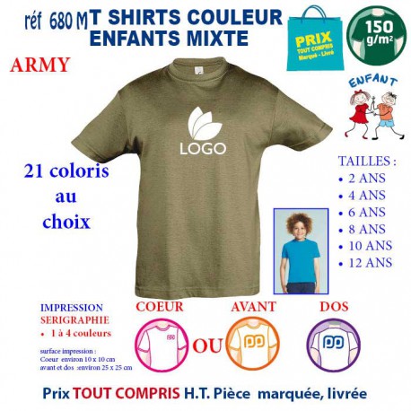 T-SHIRTS COULEUR ENFANT MIXTE ARMY REF 680 M 680 M ARMY T-SHIRT MIXTE ENFANTS COTON 150 GRS  4,16 €