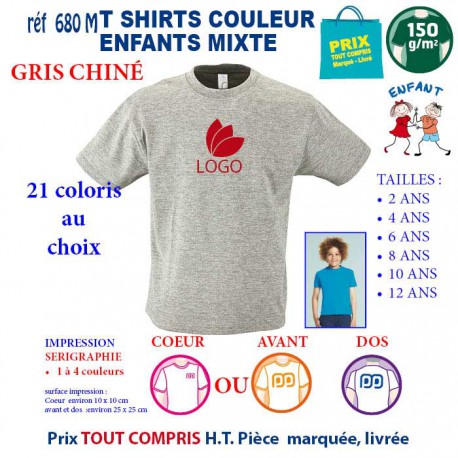 T-SHIRTS COULEUR ENFANT MIXTE gris chiné REF 680 M 680 M gris chiné T-SHIRT MIXTE ENFANTS COTON 150 GRS  4,16 €