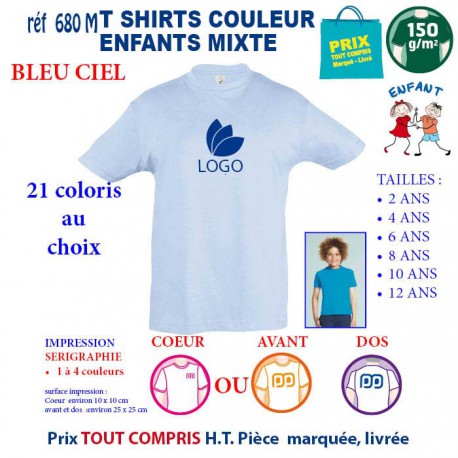 T-SHIRTS COULEUR ENFANT MIXTE BLEU CIEL REF 680 M 680 M BLEU CIEL T-SHIRT MIXTE ENFANTS COTON 150 GRS  4,16 €