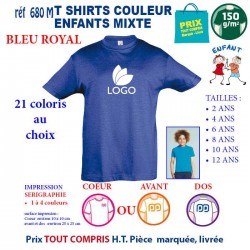 T-SHIRTS COULEUR ENFANT MIXTE BLEU ROYAL REF 680 M 680 M BLEU ROYAL T-SHIRT MIXTE ENFANTS COTON 150 GRS  4,16 €