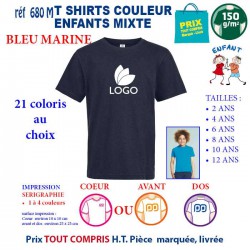 T-SHIRTS COULEUR ENFANT MIXTE BLEU MARINE REF 680 M 680 M BLEU MARINE T-SHIRT MIXTE ENFANTS COTON 150 GRS  4,16 €