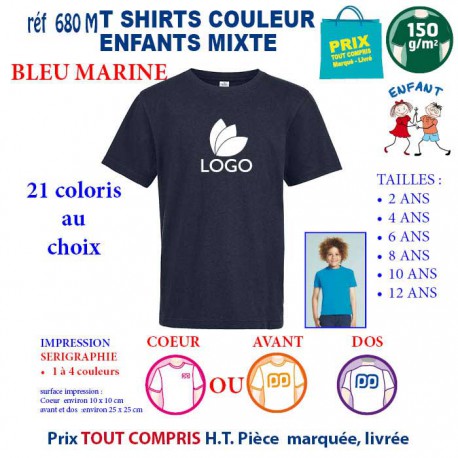 T-SHIRTS COULEUR ENFANT MIXTE BLEU MARINE REF 680 M 680 M BLEU MARINE T-SHIRT MIXTE ENFANTS COTON 150 GRS  4,16 €