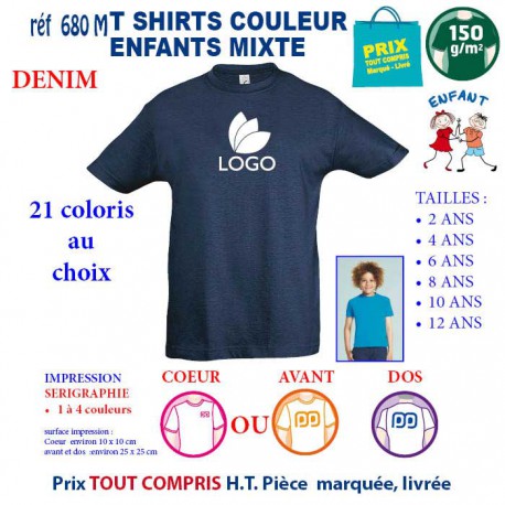 T-SHIRTS COULEUR ENFANT MIXTE DENIM REF 680 M 680 M DENIM T-SHIRT MIXTE ENFANTS COTON 150 GRS  4,16 €