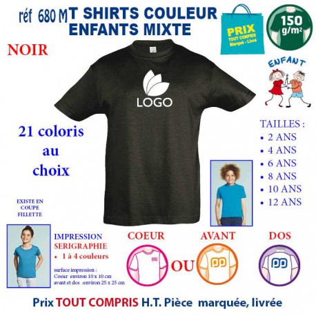 T-SHIRTS COULEUR ENFANT MIXTE NOIR REF 680 M 680 M NOIR T-SHIRT MIXTE ENFANTS COTON 150 GRS  4,16 €