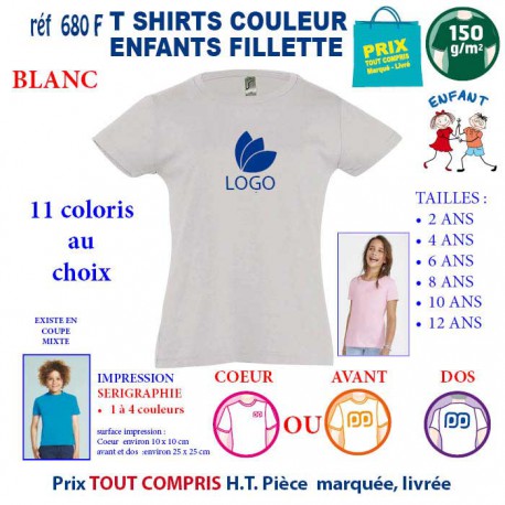 T-SHIRTS ENFANT FILLETTE BLANC REF 680 F 680 F BLANC T-SHIRT FILLETTE ENFANTS COTON 150 GRS  4,16 €