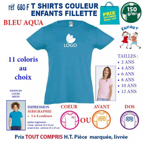 T-SHIRTS COULEUR ENFANT FILLETTE BLEU AQUA REF 680 F 680 F BLEU AQUA T-SHIRT FILLETTE ENFANTS COTON 150 GRS  4,16 €