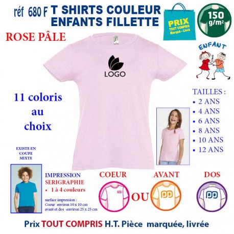 T-SHIRTS COULEUR ENFANT FILLETTE ROSE PALE REF 680 F 680 F ROSE PALE T-SHIRT FILLETTE ENFANTS COTON 150 GRS  4,16 €