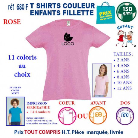 T-SHIRTS COULEUR ENFANT FILLETTE ROSE REF 680 F 680 F ROSE  T-SHIRT FILLETTE ENFANTS COTON 150 GRS  4,16 €