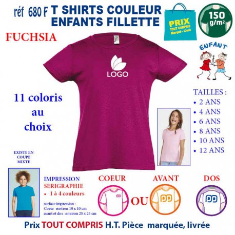 T-SHIRTS COULEUR ENFANT FILLETTE FUCHSIA REF 680 F 680 F FUCHSIA T-SHIRT FILLETTE ENFANTS COTON 150 GRS  4,16 €