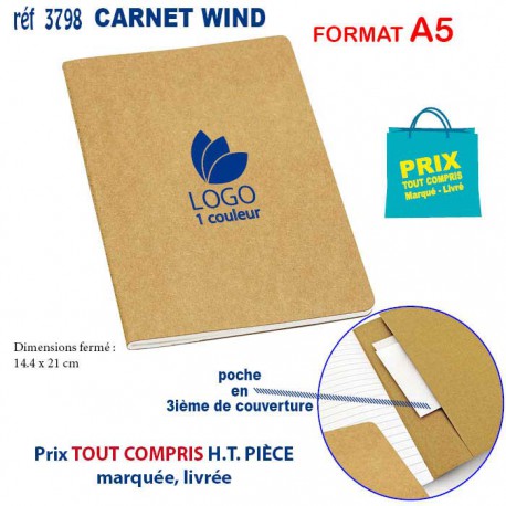 CARNET WIND A5 PAGES LIGNEES REF 3798 3798 Carnet personnalisé  3,46 €