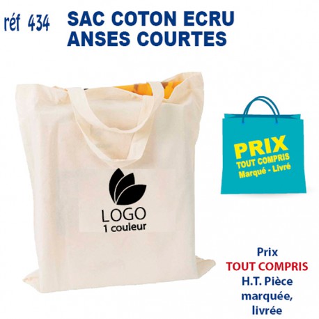 SAC COTON ECRU ANSES COURTES REF 434 434 SACS SHOPPING - TOTEBAG  1,09 €